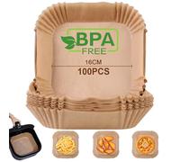 AiQInu Papel Freidora Aire Cuadrado, 100 Piezas 16-20 cm Food-Grade BPA free Papel Pergamino Desechable, Papel Horno de Aceite Antiadherente para 3-4.5L Freidora de Aire y Microondas