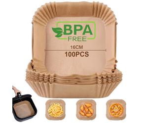 AiQInu Papel Freidora Aire Cuadrado, 100 Piezas 16-20 cm Food-Grade BPA free Papel Pergamino Desechable, Papel Horno de Aceite Antiadherente para 3-4.5L Freidora de Aire y Microondas