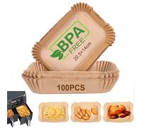 AiQInu Papel Freidora Aire Rectangular, 100 Piezas 20.5x14cm Papel Pergamino Desechable, Antiadherente Papel de Horno para Doble Air Fryer Accesorios