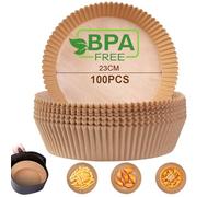 AiQInu Papel Freidora de Aire, 100 Piezas 23 cm Pergamino Redondas, Forro Food-Grade BPA Free Antiadherente para 3-8L Freidora y Microondas