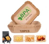 AiQInu Papel para Freidora de Aire, 120 Piezas 20,5 × 14 cm Rectangular, Compatible con Foodi Dual Zone AF300EU, AF400EU, Double Stack XL SL400EU y Otras Freidoras Sin Aceite De Doble Zona