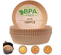 AiQInu Papel Pergamino Redondas Freidora Aire, 100 Piezas Forro de Papel Desechable, Papel de Aceite Silicona Antiadherente para Hornear Asar Horno y Microondas, Backpapier