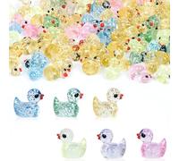 AiQInu Set de 100 patitos de Resina, 6 Colores - Mini Figuras Brillantes, Mini estatuillas de patitos, aptas para acuarios, Jardines, paisajes y Casas de muñecas