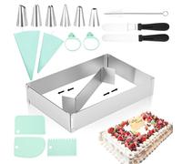 AiQInu Set Marco para Hornear Ajustable - Marco Rectangular/Cuadrado Ajustable con Anillo para Tartas, Bandeja de Horno, Divisor & Accesorios para Tartas & Postres (18,5x27,5-34x52,5 cm)