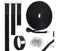 AiQInu Sujeta Cables Hook y Loop Auto Adhesivo, Bridas Reutilizables de 5 m con 30 Hebillas de Metal,Nylon Cinta Ajustables de Gancho y Bucle para Organizar o Almacenar Cables, Alambres, Mangueras