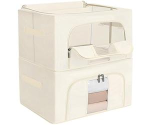 AiQInu2 Piezas Cajas Almacenaje Ropa, 24L Bolsa para Guardar Ropa con Cremallera, Material de Tela Oxford, Marco de Metal, Para Edredones, Frazadas, Ropa de Cama y Más - 40 x 30 x 20 cm