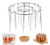 Air Fryer Barbecue Grill Vertical Barbecue Kebab, 6 Inch Round Air Fryer Skewer Stand, Stainless Steel Round kewer Rack, With Anti-Scalding Gloves, Hanging Oven Grill Accessories (12 Skewer+paper)