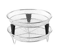 Air Fryer Basket Set - 7 pulgadas Stackable Cooking Tray | Stainless Steel Oven Rack - 2 piezas Air Fryer Accessories with Silicone Feet for Baking Roasting Grilling Dehydrating Meal Prep Kitchen Use