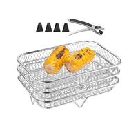 Air Fryer Rack, 3 x Stackable Grill Basket Stainless Steel, Durable Kitchen Stand, Air Fryer Accessories Steamer Oven, incluye un clip compacto ideal para fácil manejo