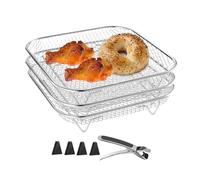 Air Fryer Rack, 3X Stackable Grill Basket Stainless Steel, Durable Kitchen Stand, Air Fryer Accessories Steamer Oven, Includes Gripper Clip Compact Ideal for Easy Handling