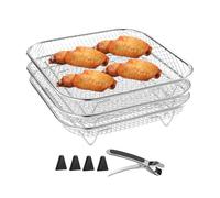 Air Fryer Rack - Bacon Racks | Air Fryer Shelves | Stackable Grill Basket, 3X Stainless Steel Air Fryer Rack, Stackable Air Fryer Rack For Home Cooking, Gripper Clip For Air Fryer Rack