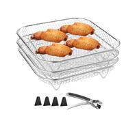 Air Fryer Rack, Grill Basket Tool, Stackable Stand Station For Kitchen Supplies Stainless Steel Heavy Duty Home Gear Daily Cooking Support Modern Oven Accessory Steamer Gripper Unit