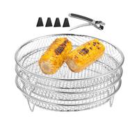 Air Fryer Rack, Grill Basket Tool, Stackable Stand Station For Kitchen Supplies Stainless Steel Heavy Duty Home Gear Daily Cooking Support Modern Oven Accessory Steamer Gripper Unit