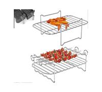 Air Fryer Rack,Stainless Steel Dual Basket Air Fryers with 4 Skewers,Air Fryer Accessories for Ninja Foodi DZ201/401,Dishwasher safe