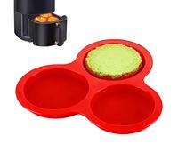 Air Fryer Silicone Bakeware - 3-Hole Round Egg Holder, Heat-Resistant Muffin Tray for Baking Small Cakes, Custards, Breakfast Sandwiches, Sliders | Home Cooking Gadget for Oven Microwave