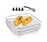 Air Fryers Shelf, Stackable Steel Grill Mesh Holder, 7.76x5.12 pulgadas, multicapa Cooking Rack Shelfs, Gripper Clip Included for Kitchen Airs Fryer Accessory Use, Stainless