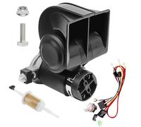 Air Horn Kit 12 V 150 dB para camiones ruidosos con arnés de cables y filtro para todos los vehículos de 12 V, coche, tren, barco, coche, furgoneta, color negro