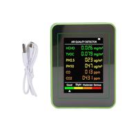 Air Quality Detector CO2 TVOC HCHO PM2.5 PM10 Monitor with Color LCD Display Portable Rechargeable 1200mAh Battery for Home Office Indoor Testing (Black and Green)(Black and Green)