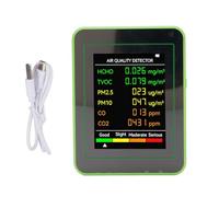 Air Quality Detector CO2 TVOC HCHO PM2.5 PM10 Monitor with Color LCD Display Portable Rechargeable 1200mAh Battery for Home Office Indoor Testing (Black and Green)(White and Green)