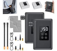 Air Rush Electric Pump, 150 PSI High Pressure Fast/Intelligent Inflation, Automatic Stop When Full, Three Lighting Modes with Digital Gauge, for Road Bike, Mountain Bike (2 Pcs)