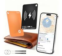 Air Tag Card, Smart Wallet Tracker Localizador Compatible con Apple Buscar App (Sólo iOS), IP68, Recargable Rastreador Bluetooth Ultrafina para Cartera, Llaves, Maleta, Equipaje, Negro-Naranja 2 Pack