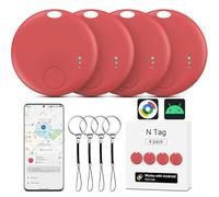 Air Tracker Android, 4 unidades Smart Tag Localizador de llaves compatible con Google Find Hub APP (Android solamente), rastreador Bluetooth para equipaje, cartera, maleta (rojo)