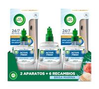 Air Wick Active Fresh Spray Automatico Sin Aerosol - Ambientador para casa con aroma a Brisa Marina - 2 aparatos + 6 recambios (228mlx6)