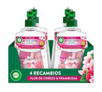 Air Wick Active Fresh Spray Automatico Sin Aerosol - Ambientador para casa con aroma a Flor de Cerezo & Frambuesa - Pack de 4 Recambios (228mlx4)