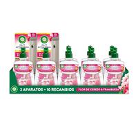 Air Wick Active Fresh Spray Automatico Sin Aerosol - Ambientador para casa con aroma a Flor de Cerezo & Frambuesa - Pack de 2 Aparatos + 10 Recambios (228mlx10)