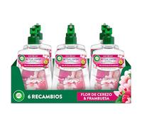 Air Wick Active Fresh Spray Automatico Sin Aerosol - Ambientador para casa con aroma a Flor de Cerezo & Frambuesa - Pack de 6 Recambios (228mlx6)