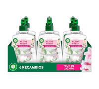 Air Wick Active Fresh Spray Automatico Sin Aerosol - Ambientador para casa con aroma a Flor de Jazmín - Pack de 6 Recambios (228mlx6)