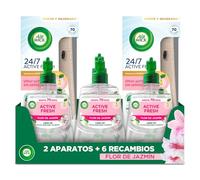 Air Wick Active Fresh Spray Automatico Sin Aerosol - Ambientador para casa con aroma a Flor de Jazmín - 2 aparatos + 6 recambios (228mlx6)