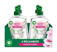 Air Wick Active Fresh Spray Automatico Sin Aerosol - Ambientador para casa con aroma a Flor de Jazmín - Pack de 4 Recambios (228mlx4)