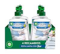 Air Wick Active Fresh Spray Automatico Sin Aerosol - Ambientador para casa con aroma a Ropa Limpia con Flor - Pack de 4 Recambios (228mlx4)