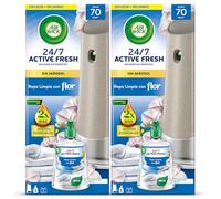 Air Wick Active Fresh Spray Automatico Sin Aerosol - Ambientador para casa con aroma a Ropa Limpia con Flor - 2 aparatos + 2 recambios