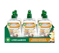 Air Wick Active Fresh Spray Automatico Sin Aerosol - Ambientador para casa con aroma a Vainilla - Pack de 6 Recambios (228mlx6)