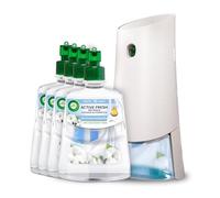 Air Wick Active Fresh Spray Automatico Sin Aerosol - Aparato Ambientador + 4 reca,bops para casa con Aroma a Aire Fresco & Algodón