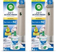 Air Wick Active Fresh Spray Automático Sin Aerosol - fragancia a Ropa Limpia, 2 veces más aceites esenciales - Aparato difusor + recambio, hasta 70 días de duración (Paquete de 2)