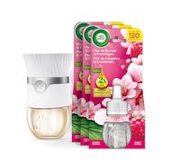 Air Wick ambientador eléctrico - aparato y 3 recambios con aroma a Flor de cerezo y Frambuesa, infusionado con 2 veces más aceites esenciales