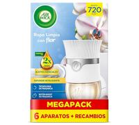 Air Wick Eléctrico Aparato y recambio de ambientador automático eléctrico, con aroma a Ropa Limpia com Flor - 6 Aparatos + 6 Recambios, El embalaje puede variar