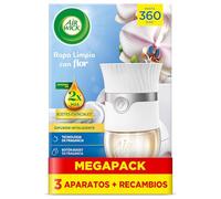 Air Wick Eléctrico Aparato y recambio de ambientador automático eléctrico, con aroma a Ropa Limpia com Flor - 3 Aparatos + 3 Recambios, El embalaje puede variar