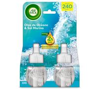 Air Wick Eléctrico - Pack de 2 Recambios para Ambientador Eléctrico Air Wick con aroma a Olas de océano y sal marina, infusionado con 2 veces más aceites esenciales