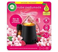Air Wick Essential Mist, Ambientador difusor de aceites esenciales que brilla al liberar vapor, con aroma a Flor de Cerezo y Frambuesa infusionado con 2 veces más aceites esenciales