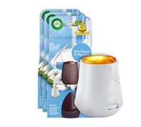 Air Wick Essential Mist, Kit ambientador + 3 recambios para difusor de aceites esenciales con aroma a Aire Fresco & Algodón infusionado con 2 veces más aceites esenciales
