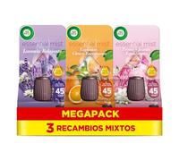 Air Wick Essential Mist - Pack de 3 recambios mixtos de ambientador difusor aceites esenciales para casa con aroma a Lavanda, Explosión Cítrica y Peonia y Jazmín