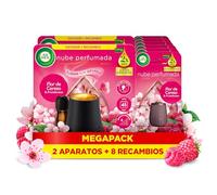 Air Wick Essential Mist - Recambio de Ambientador Difusor de Aceites Esenciales con Aroma a Flor de Cerezo & Frambuesa, 2 Aparatos + 8 Recambios (8x20ml)