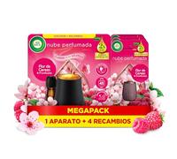 Air Wick Essential Mist - Recambio de Ambientador Difusor de Aceites Esenciales con Aroma a Flor de Cerezo & Frambuesa, 1 Aparato + 4 Recambios (4x20ml)