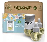 Air Wick Frasco de aceite aromático - Juego de 3 frascos de fragancia - Ambientador y ambientador - Fragancia de verano - Fragancia floral para el enchufe - 1 x dispositivo y 3 x recambios