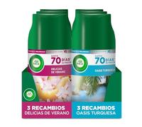 Air Wick Freshmatic - Pack de 6 Recambios de Ambientador Spray Automático, Aromas Mixtos, 3x Aroma a Delicias de Verano + 3x Aroma a Oasis Turquesa