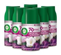 Air Wick Freshmatic - Recambios de ambientador spray automático, esencia para casa con aroma a Lirio de Luna y Satén de Seda - pack de 6, 1500 mililitro